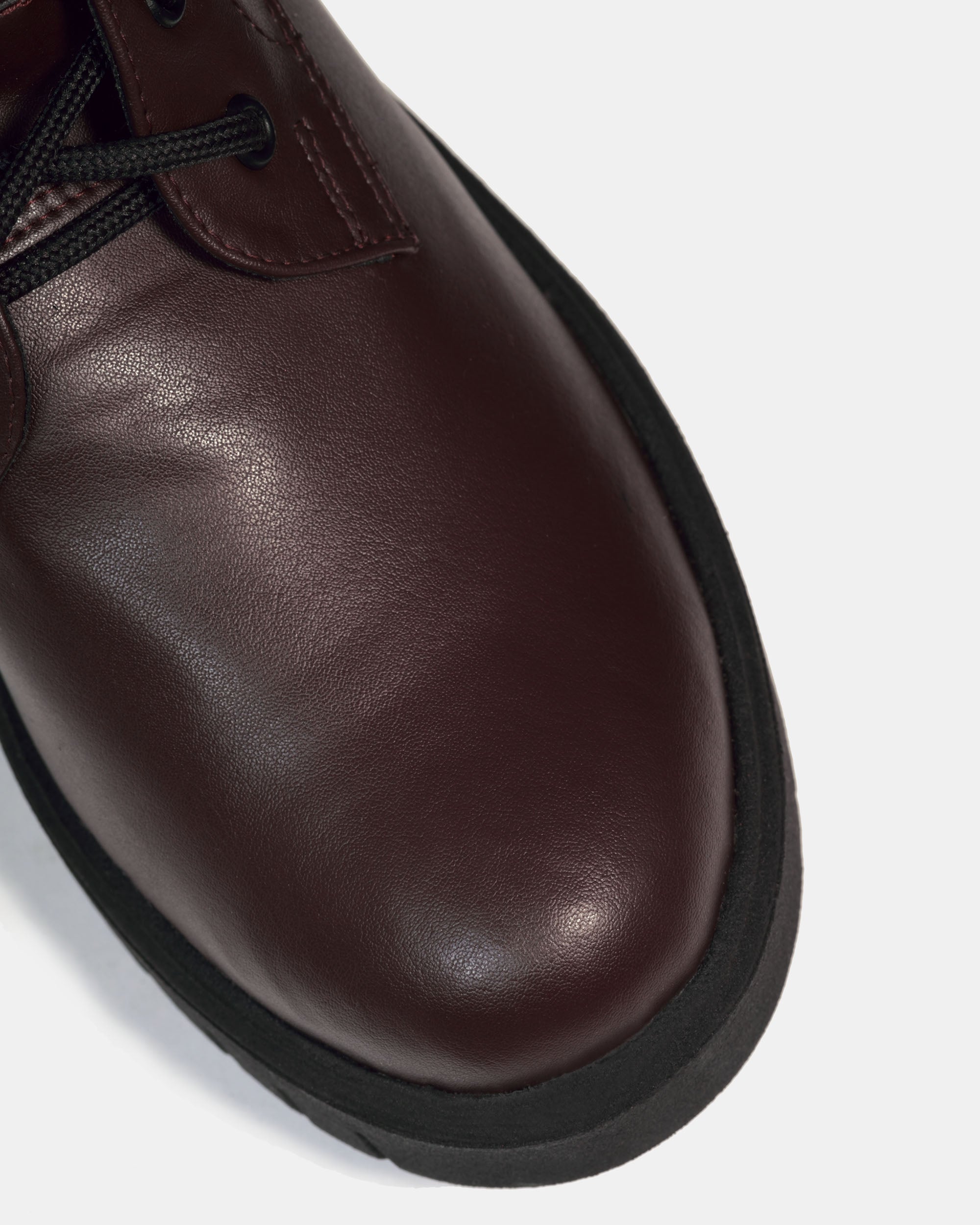 BOHEMA Workers No. 3 in chocolate brown - worn on foot of women's lace-up boots