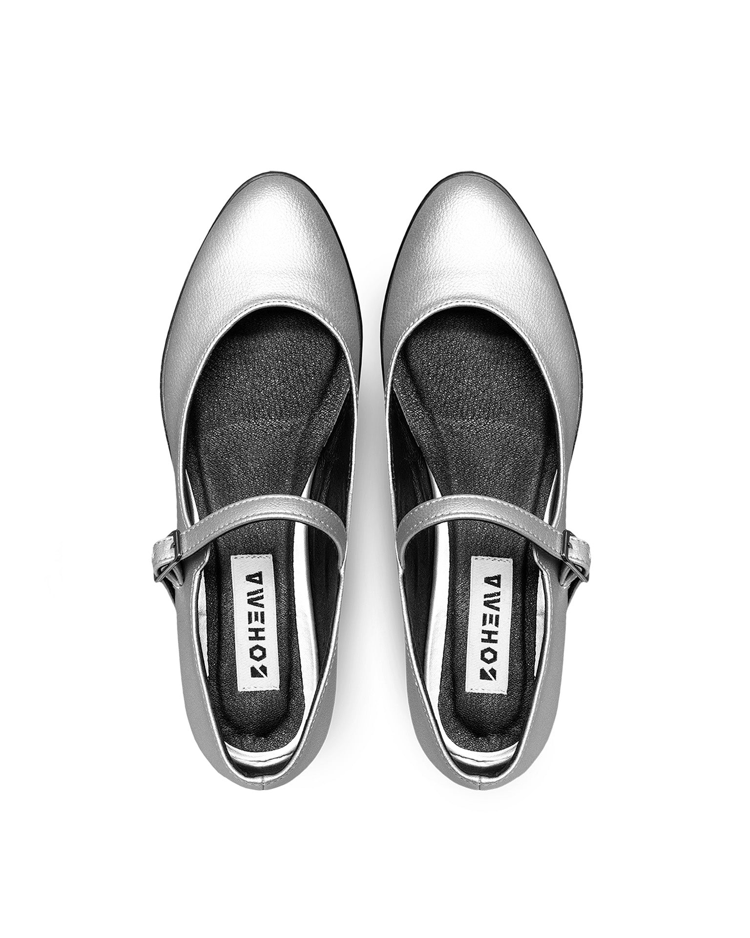 BOHEMA Mary Jane Pumps in silver - top view of women's Mary Jane ballet flats