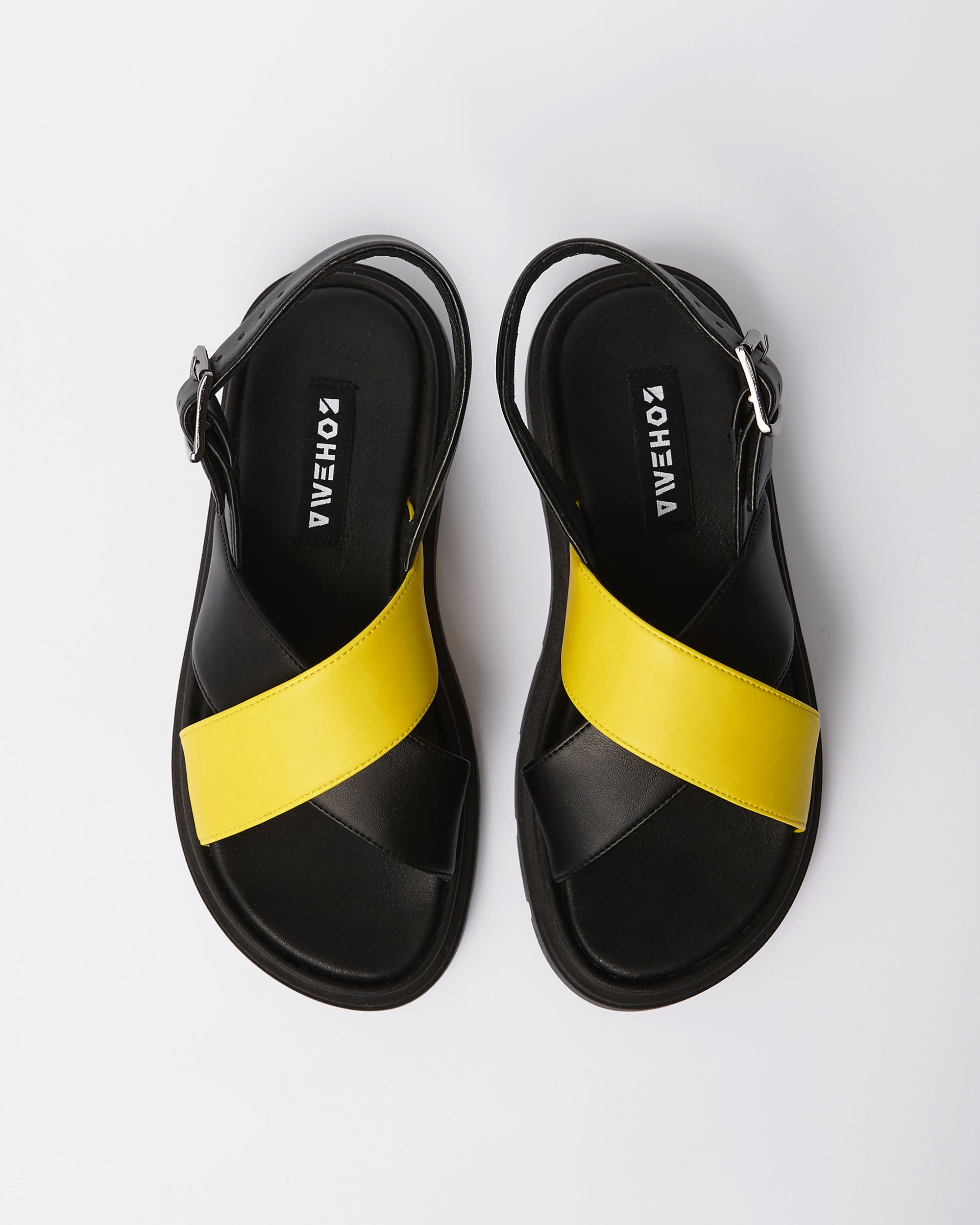 BOHEMA Glare Sandals in lemon yellow - sole detail of women's heeled sandals