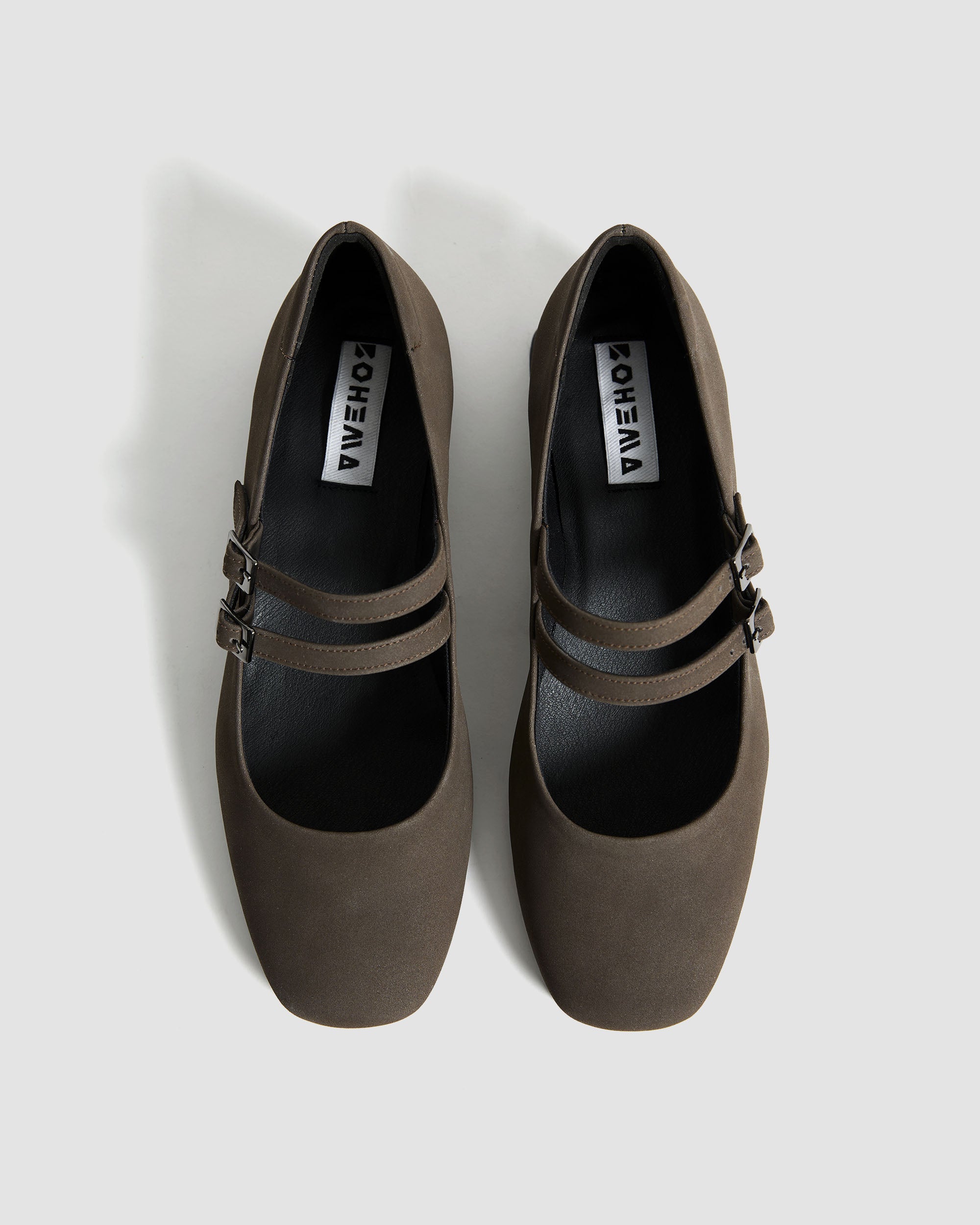BOHEMA Chocolate Mary Jane Pumps in chocolate brown - top view of women's Mary Jane ballet flats