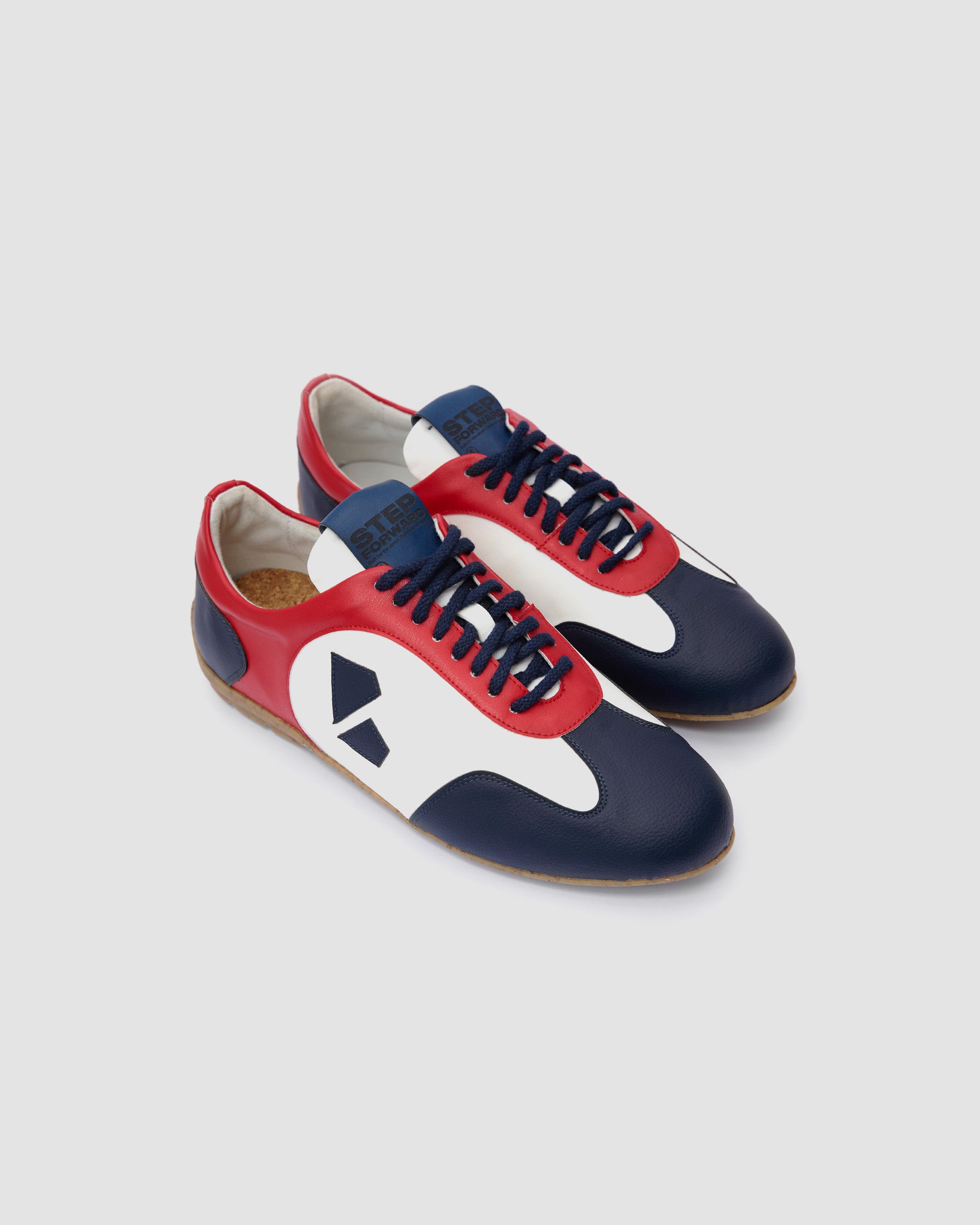 BOHEMA Racer Sneakers in blue, red and white - worn on foot of women's sneakers