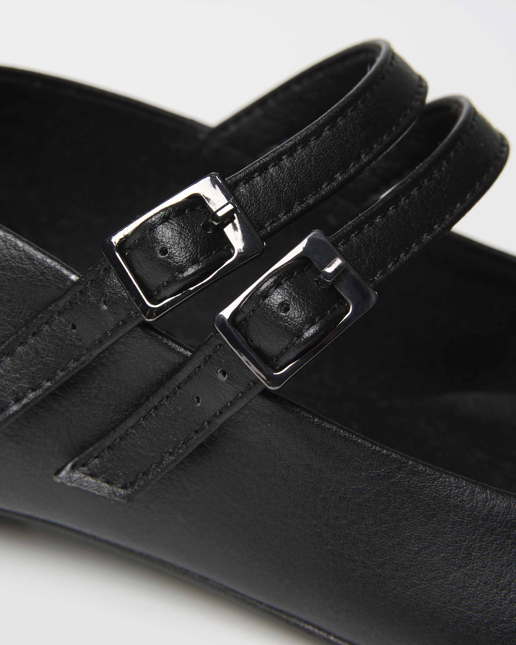 BOHEMA Blackberry Mary Jane Pumps in black - texture close-up of women's Mary Jane ballet flats
