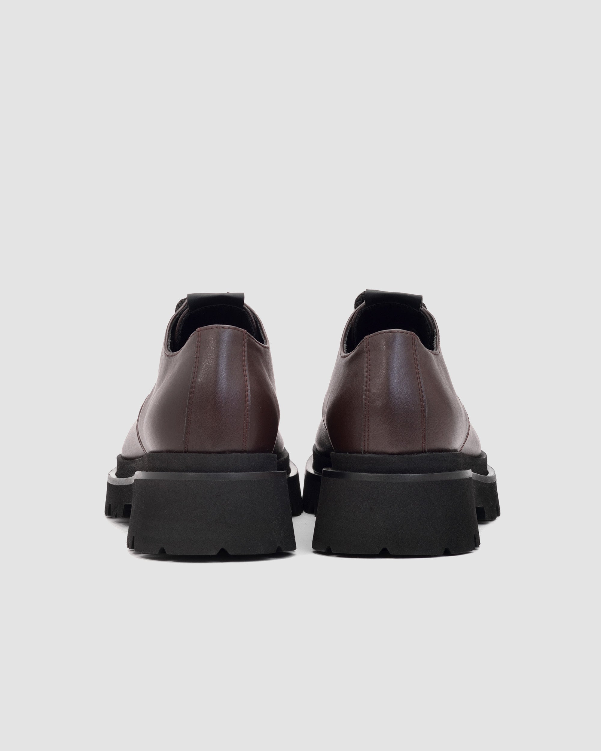 BOHEMA Chunky Derbs No. 2 in chocolate brown - worn on foot of women's derby shoes