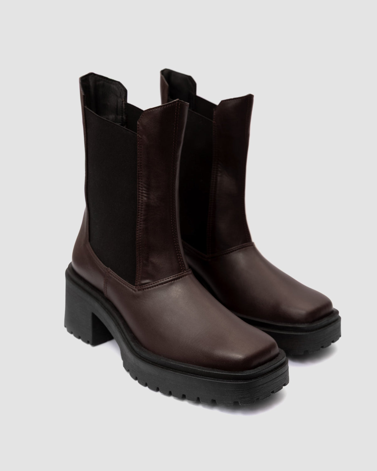 BOHEMA Squared Chelsea Boots Chocolate - brown women's chelsea boots made from plant leather, back view