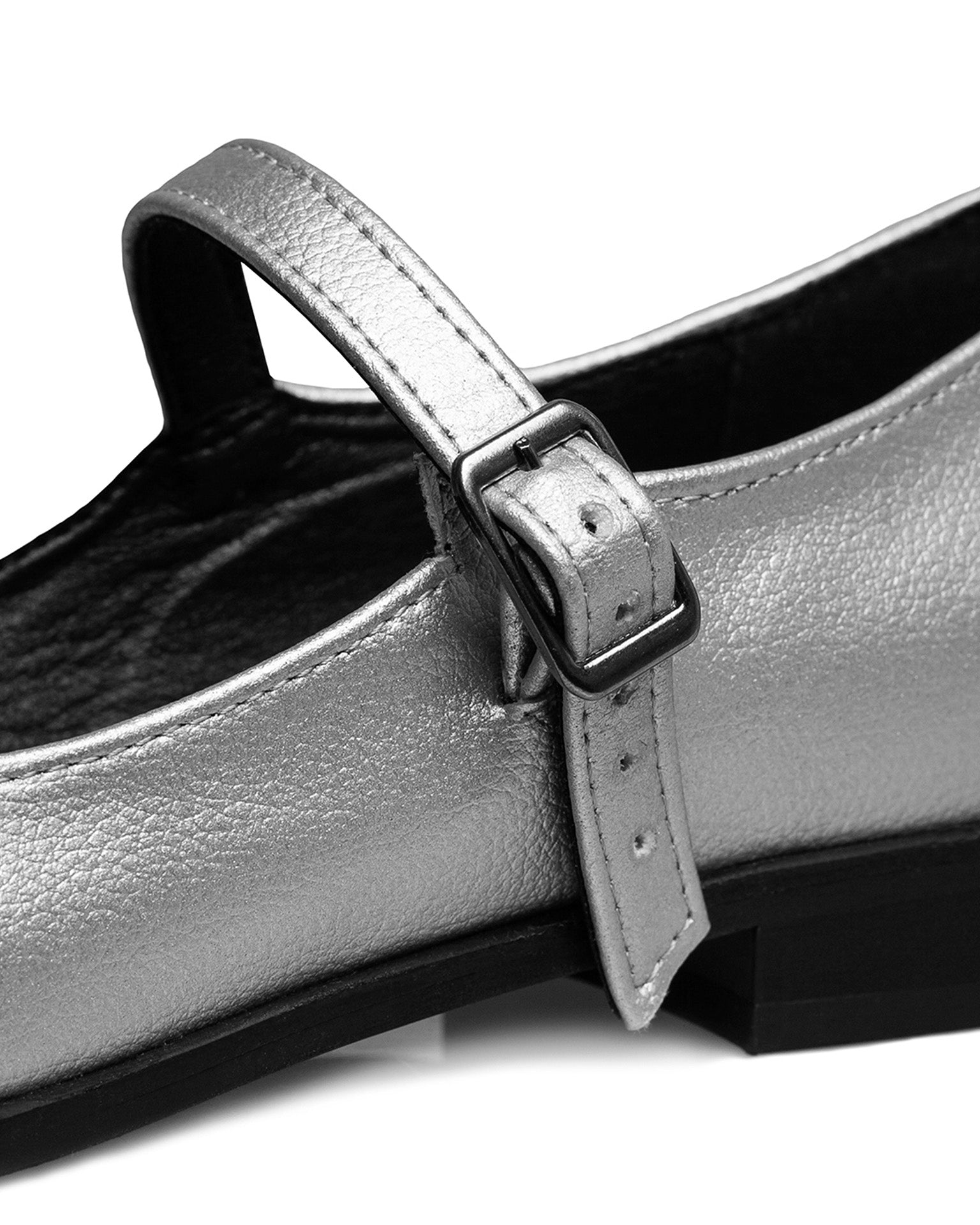 BOHEMA Mary Jane Pumps in silver - back view of women's Mary Jane ballet flats
