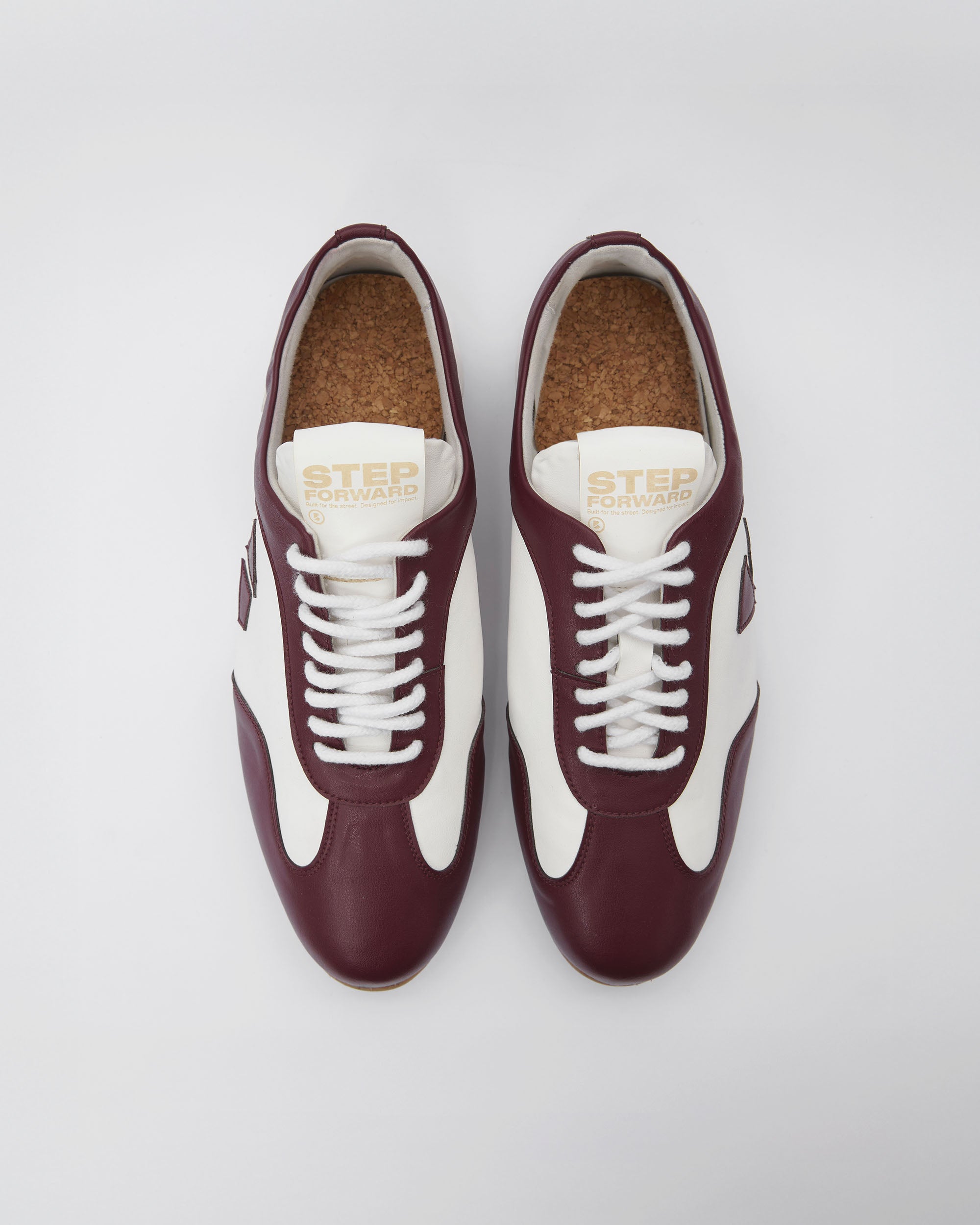 BOHEMA Racer Sneakers in burgundy and white - top view of women's sneakers
