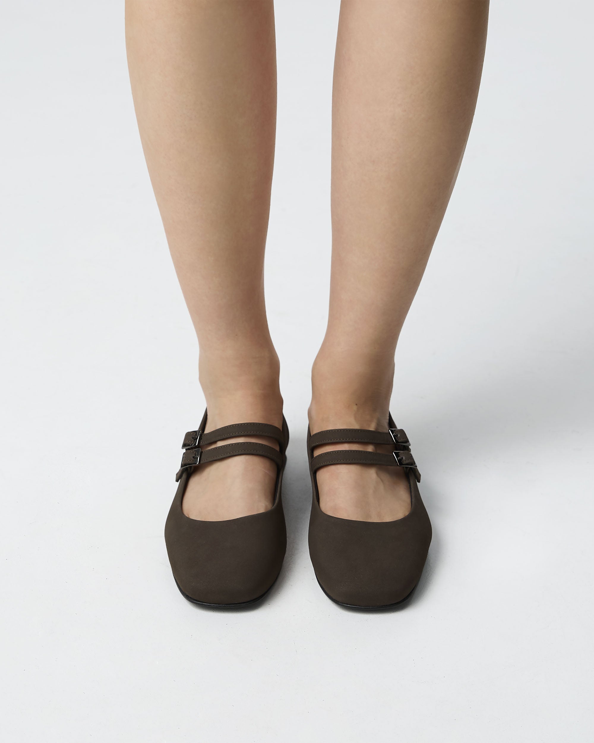 BOHEMA Chocolate Mary Jane Pumps in chocolate brown - worn on foot of women's Mary Jane ballet flats