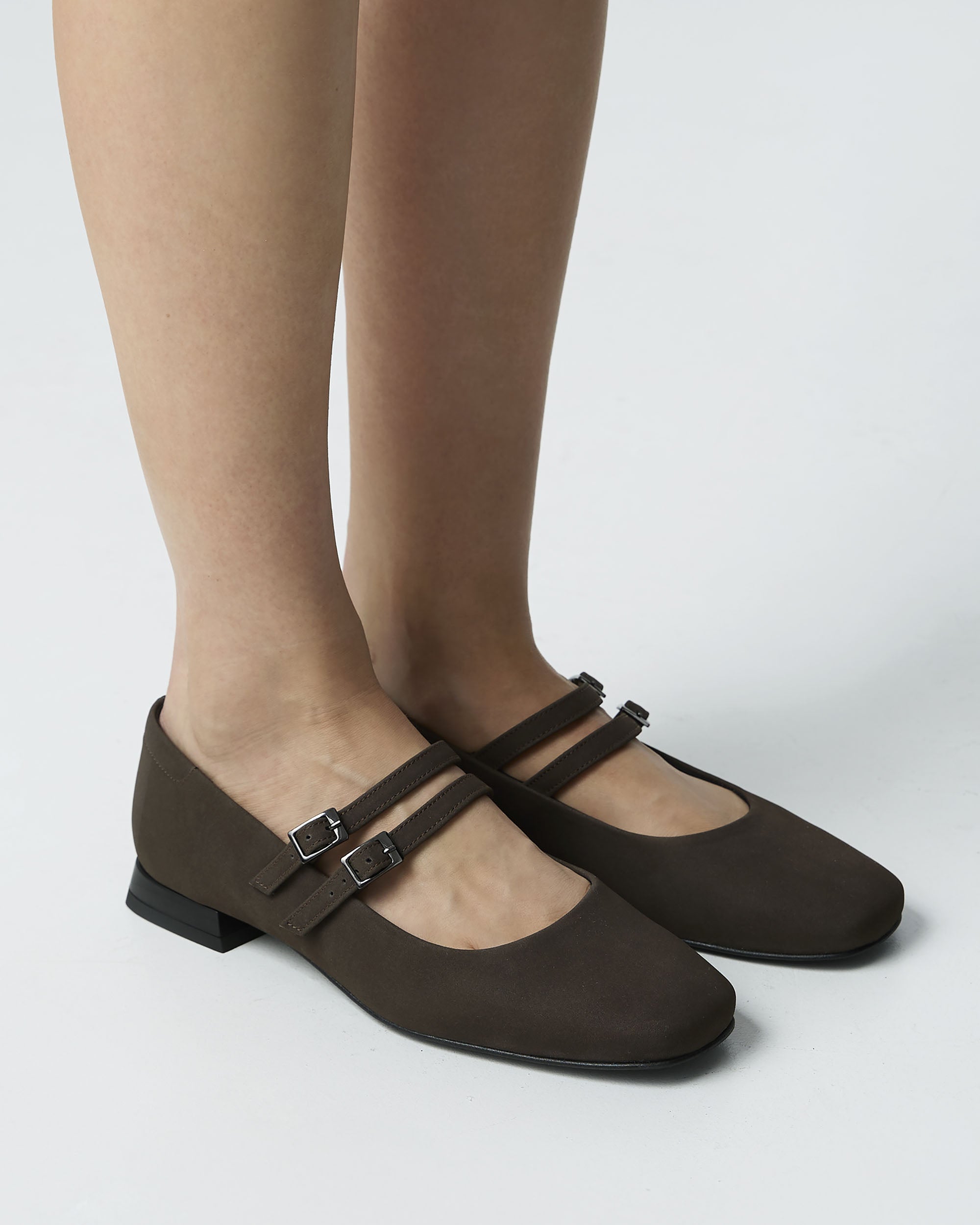 BOHEMA Chocolate Mary Jane Pumps in chocolate brown - sole detail of women's Mary Jane ballet flats