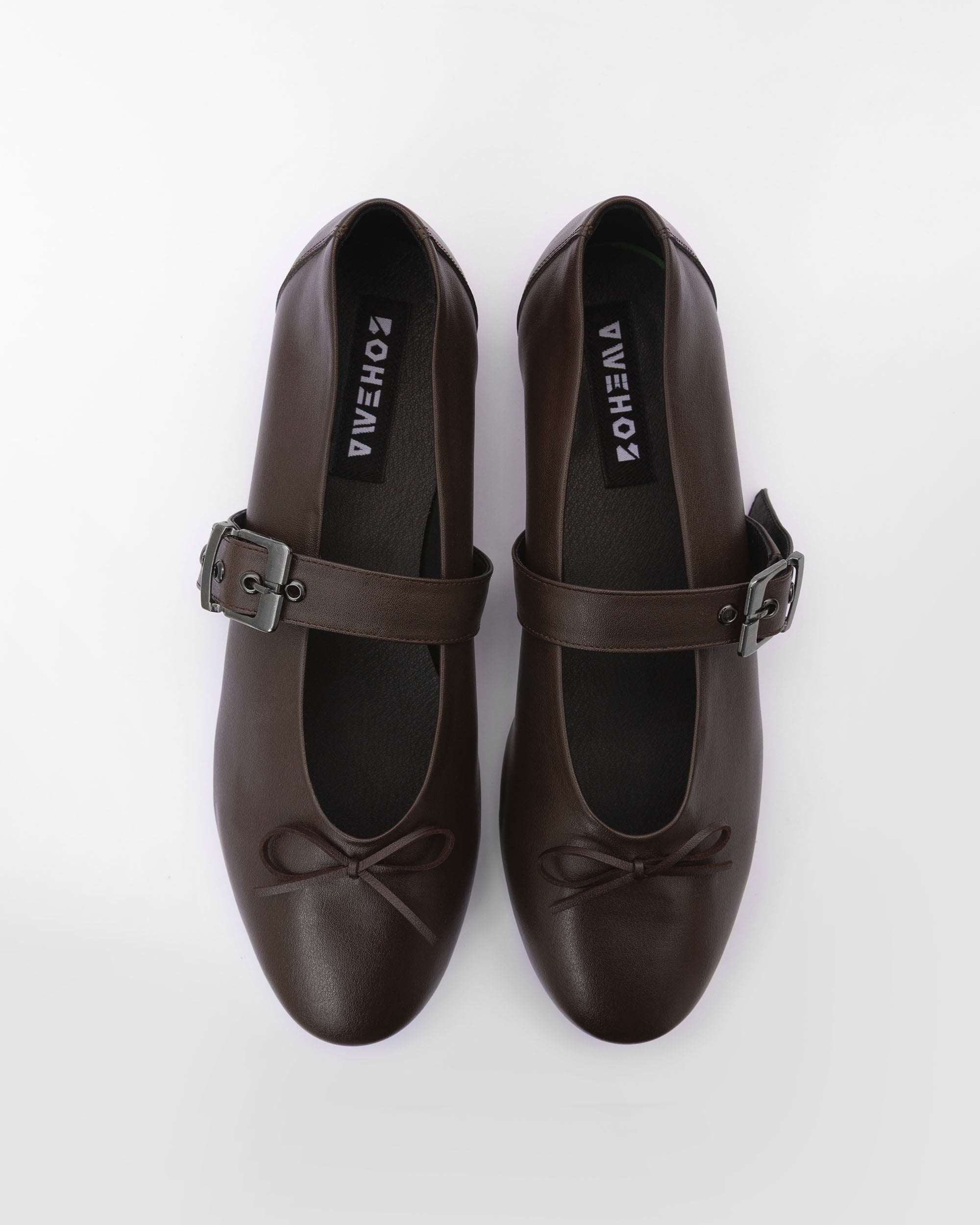 BOHEMA Mara Pumps in chocolate brown - top view of women's ballet flats with strap