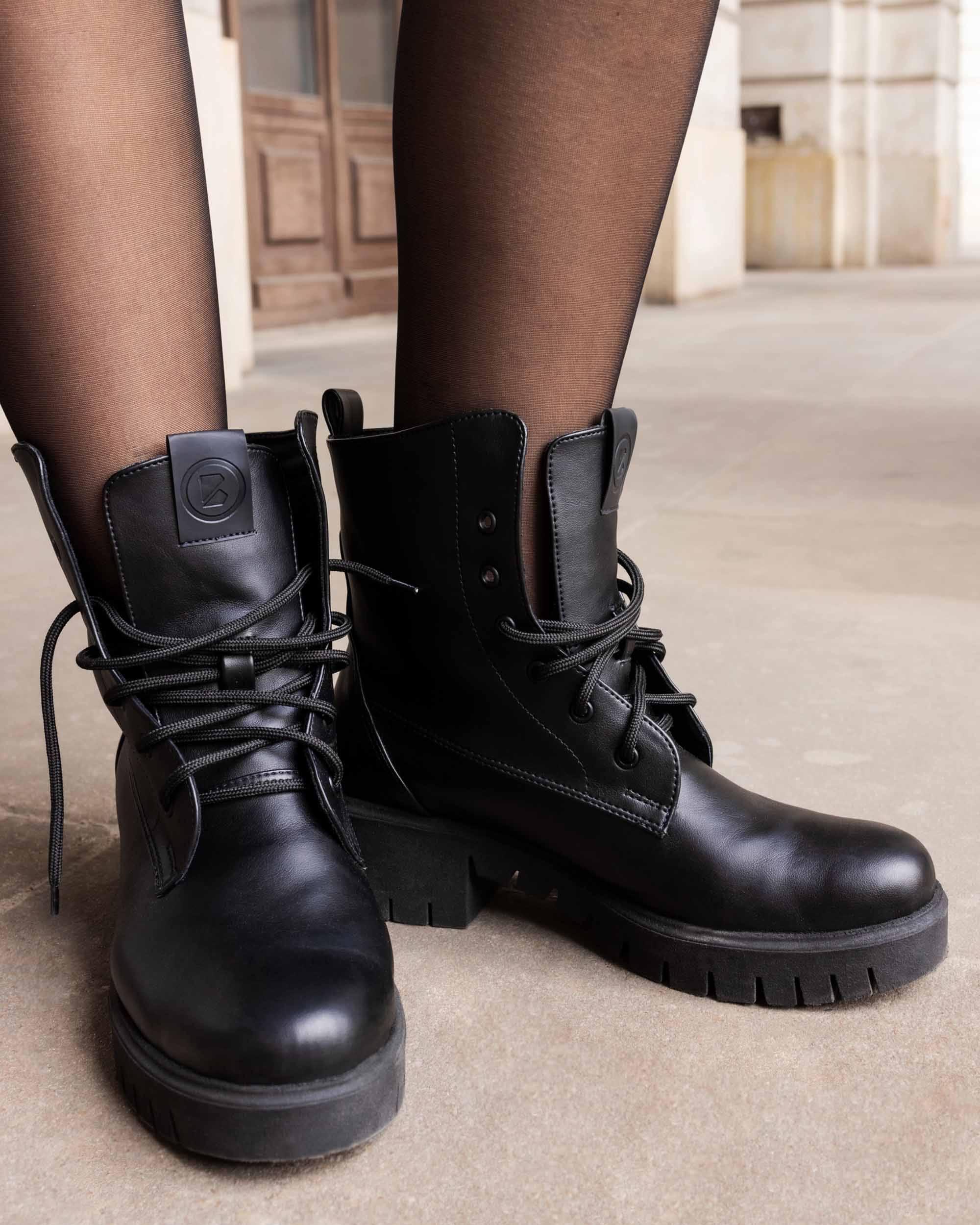 BOHEMA Workers No. 3 - black women's lace-up boots made from grape plant leather