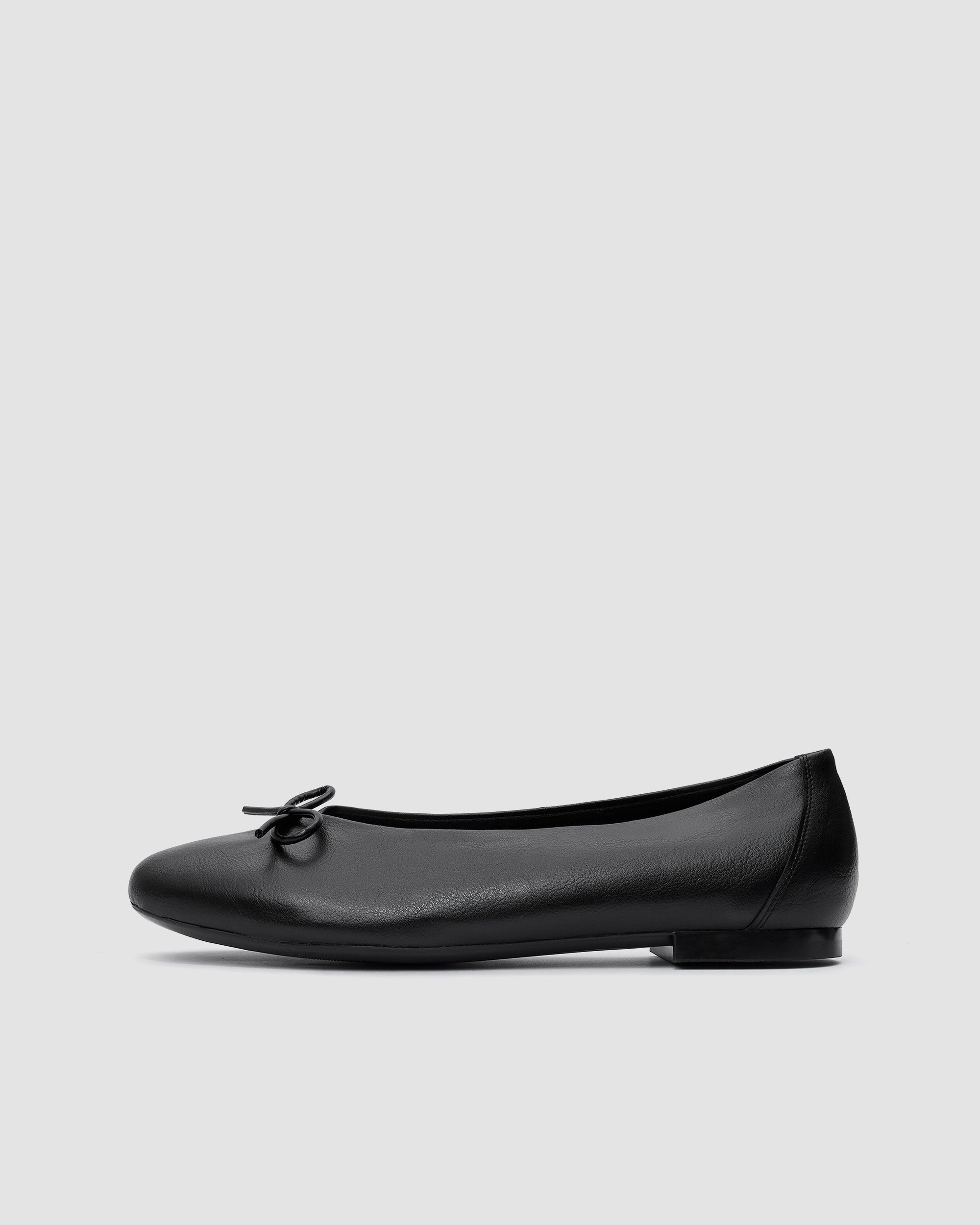 BOHEMA Mossy Pumps - black women's ballet flats with bow made from plant leather
