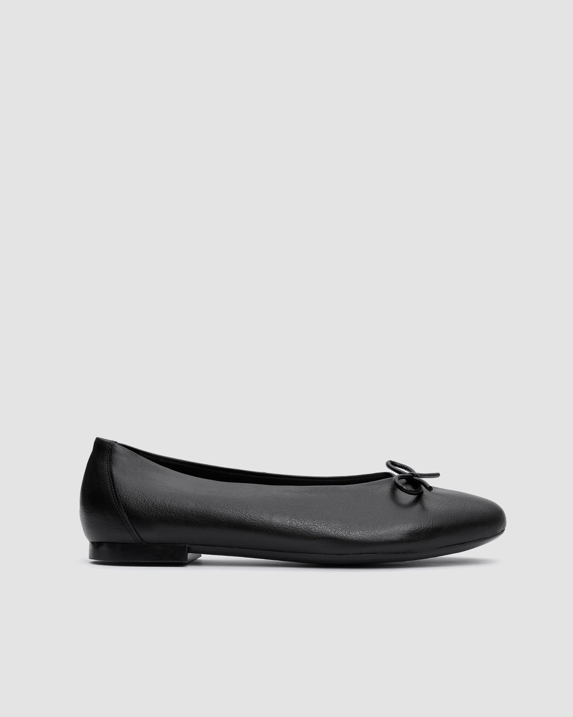 BOHEMA Mossy Pumps in black - back view of women's ballet flats with bow