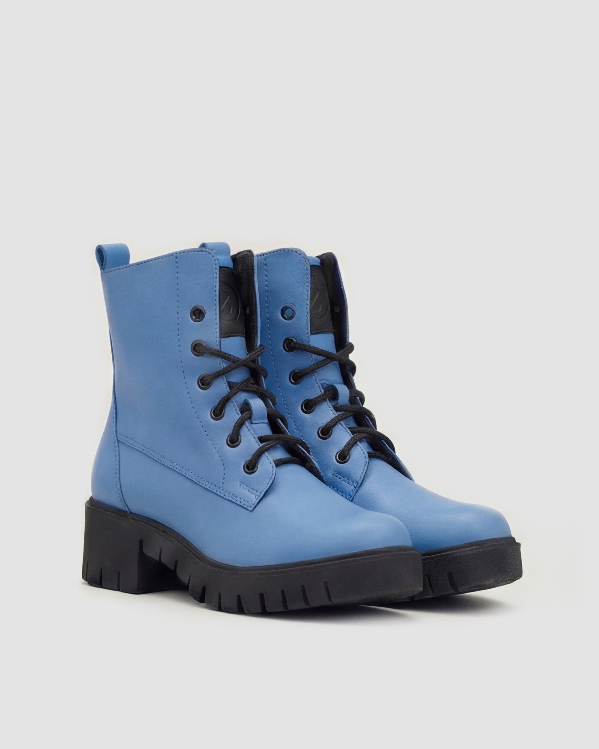 BOHEMA Workers No. 3 - baby blue women's lace-up boots made from plant leather