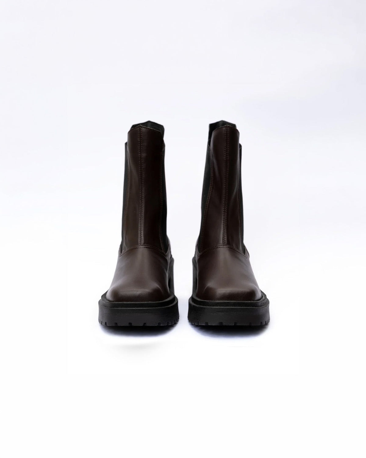 BOHEMA Squared Chelsea Boots Chocolate - brown women's chelsea boots made from plant leather, pair