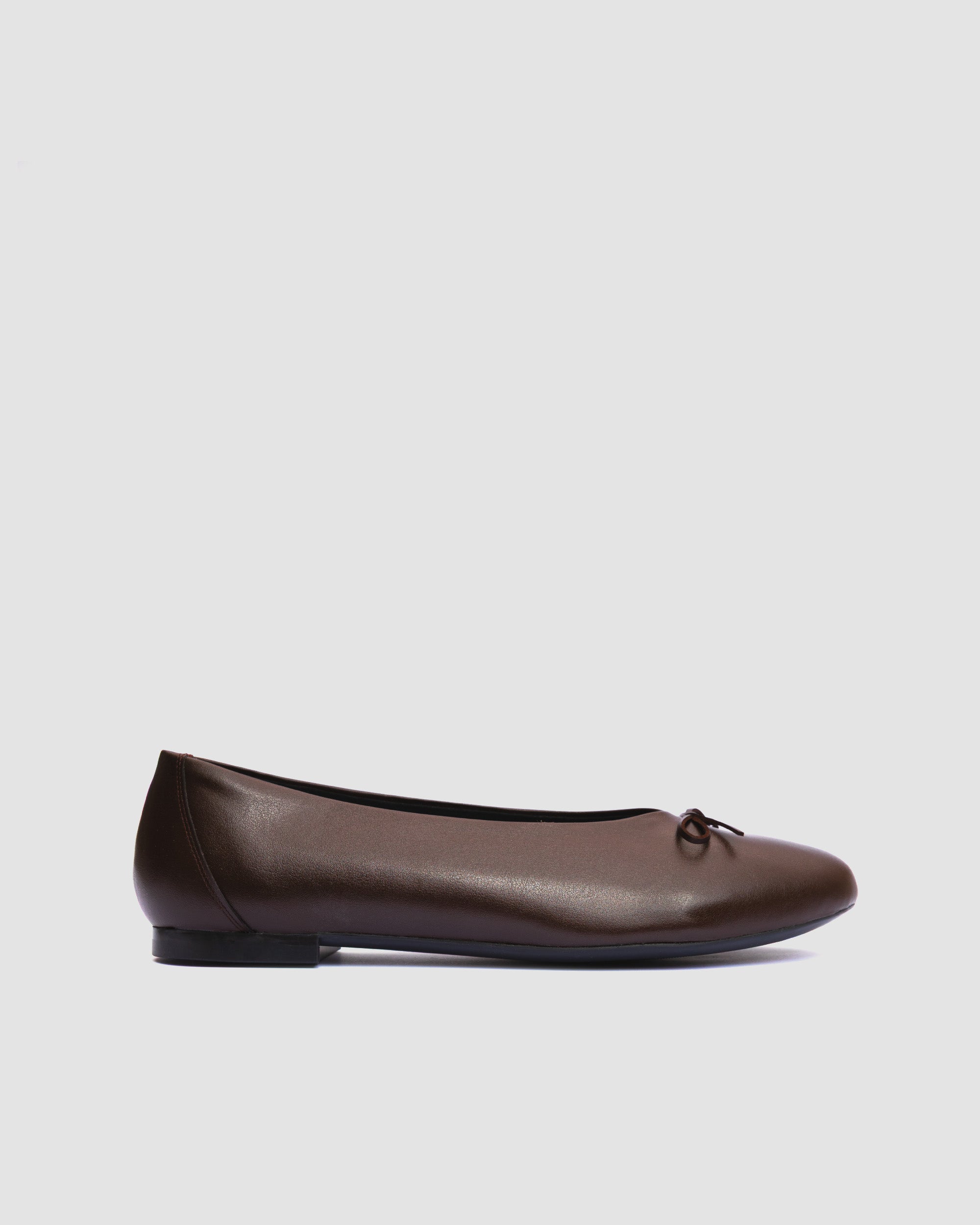 Chocolate brown vegan ballet flat with a bow by BOHEMA, modern eco-friendly footwear design