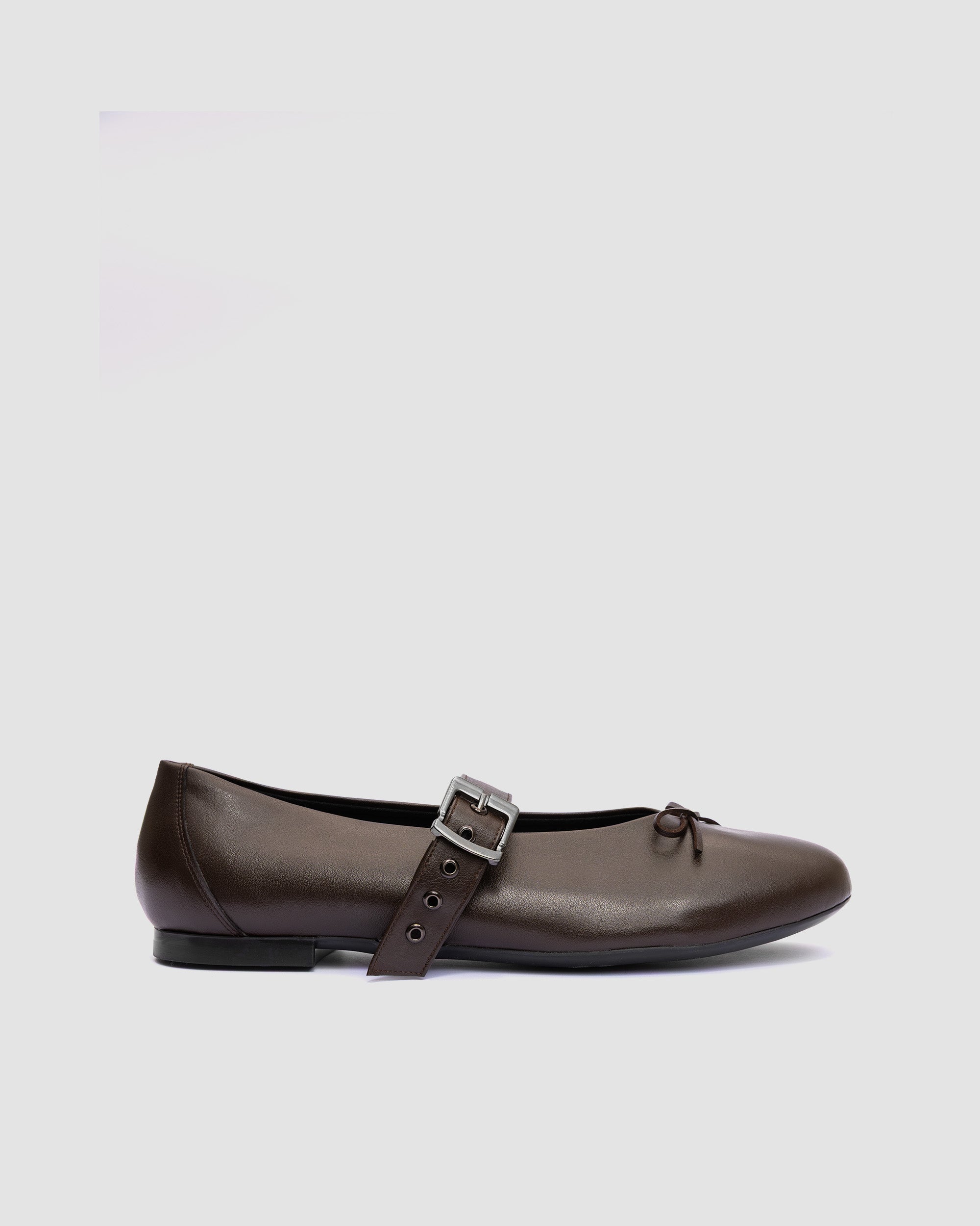 BOHEMA Mara Pumps in chocolate brown - worn on foot of women's ballet flats with strap