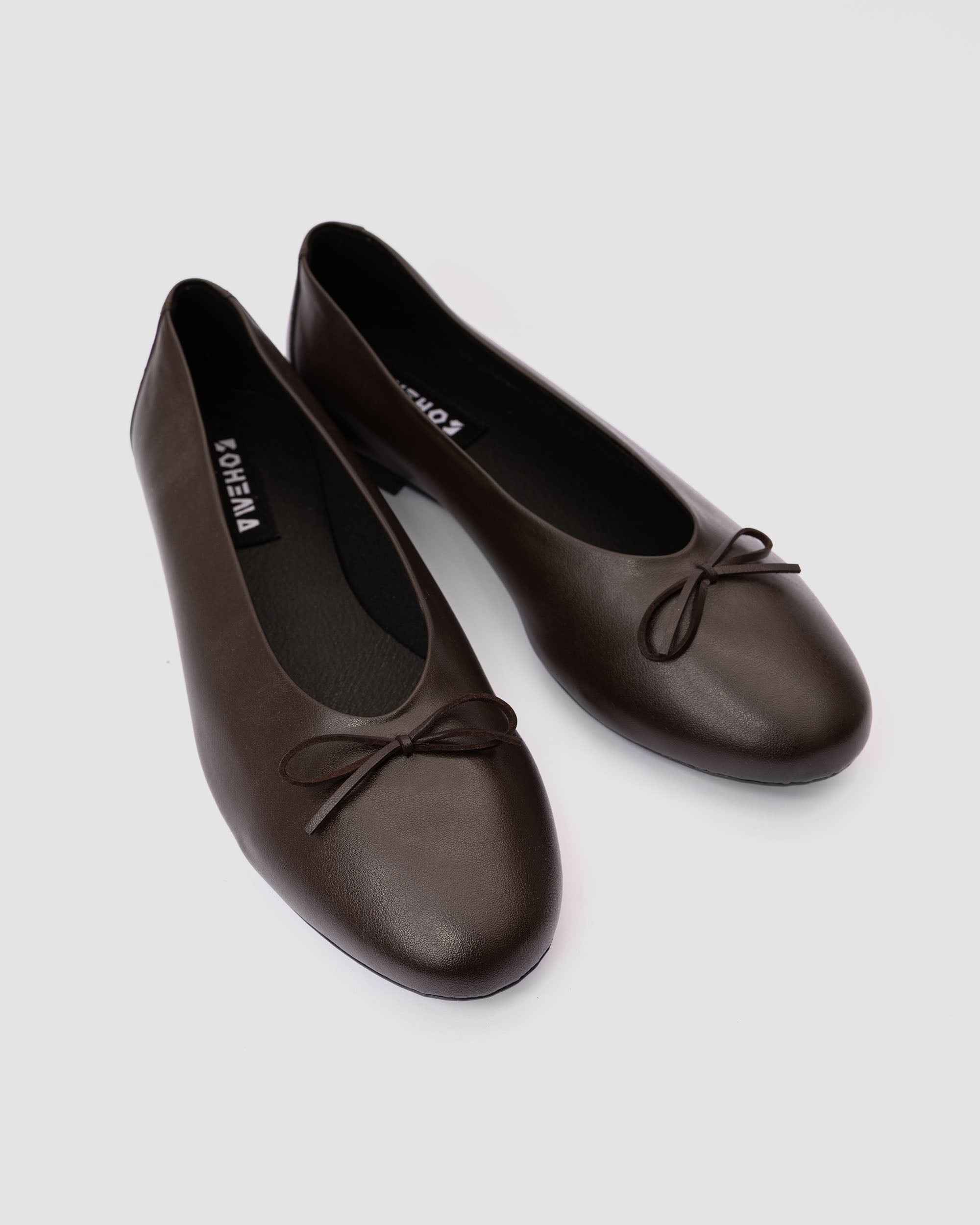 Bohema women's brown vegan ballet flats with bow, modern eco-friendly footwear