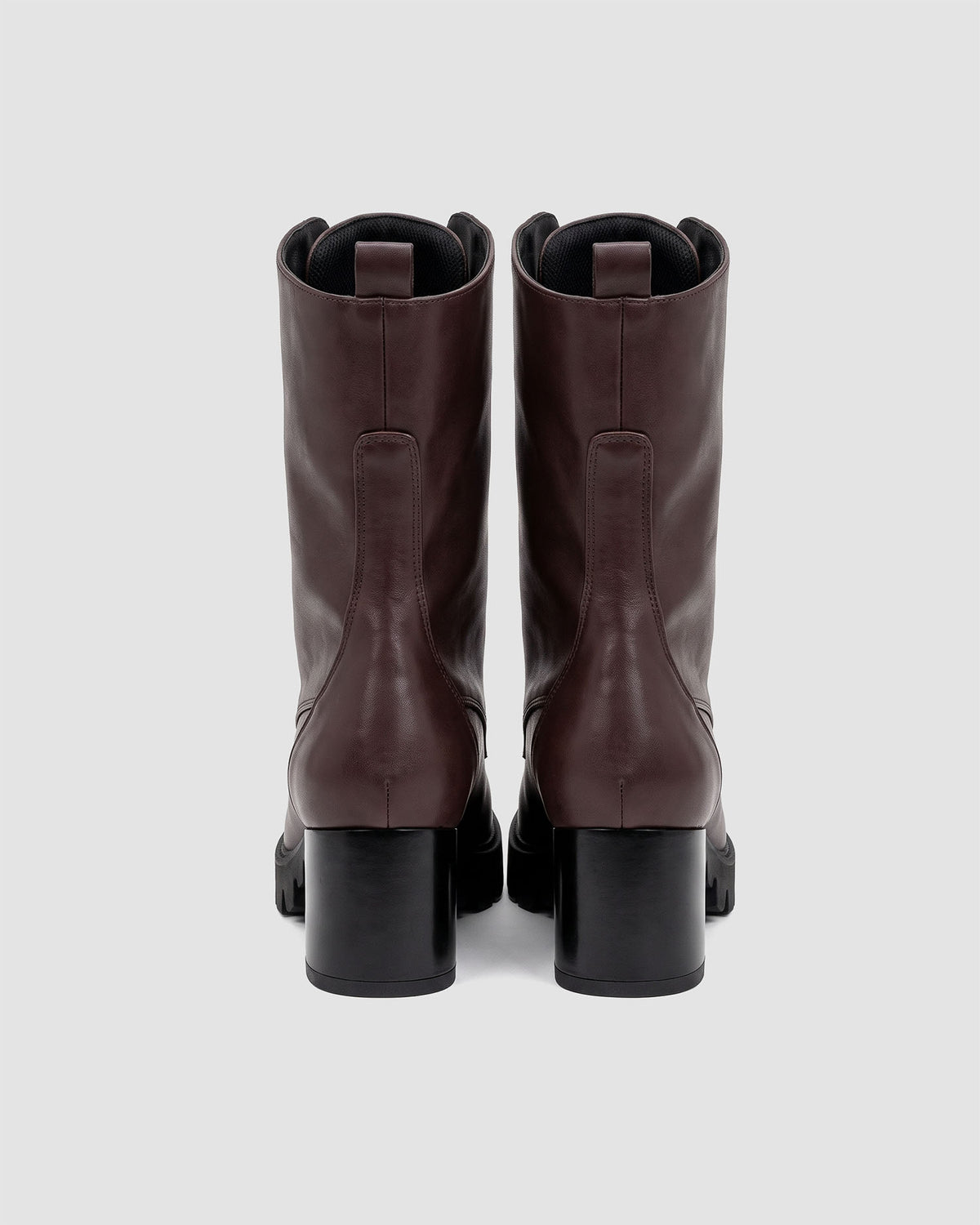BOHEMA High Boots Chocolate - chocolate brown women's lace-up boots made from grape plant leather, back view