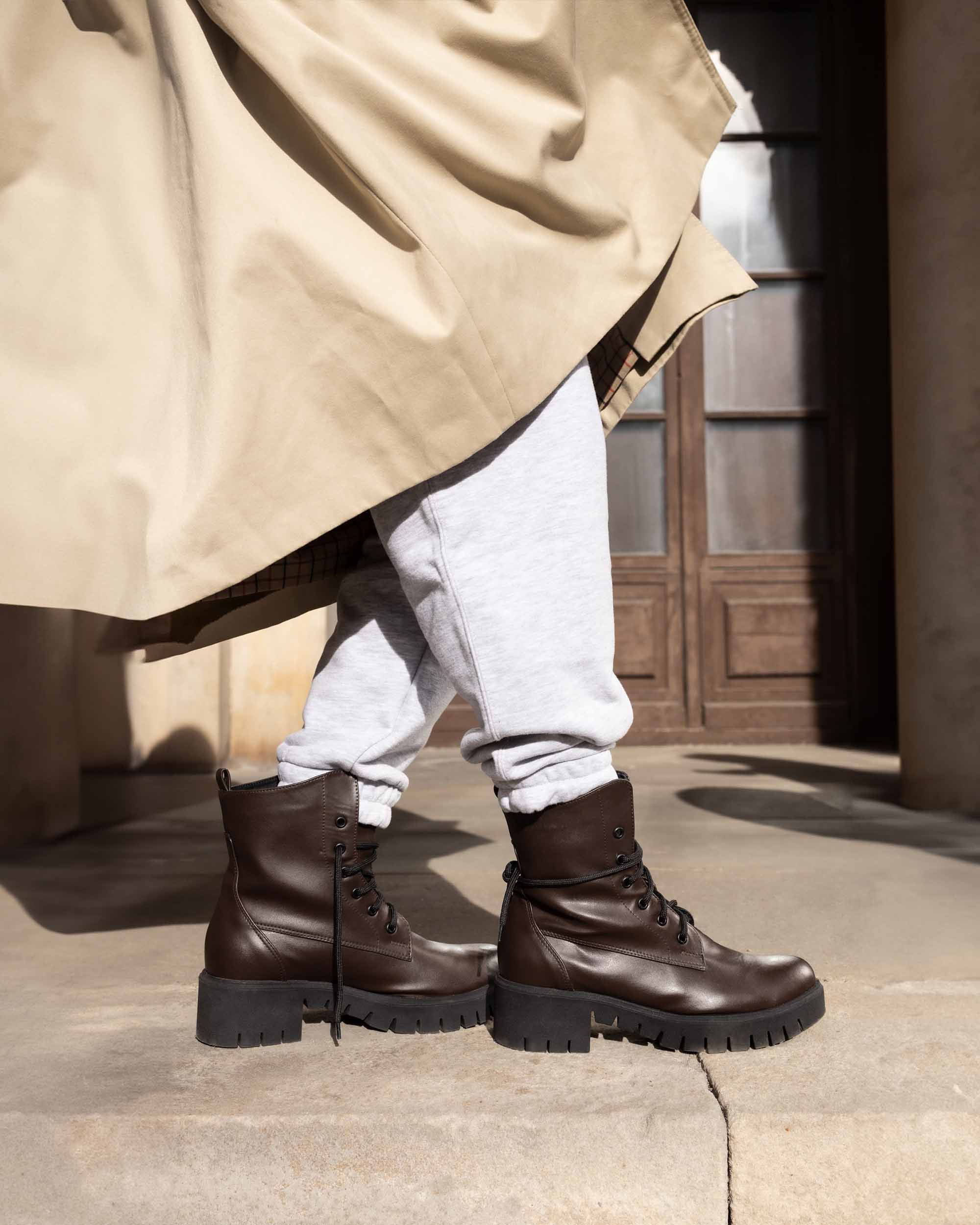 BOHEMA Workers No. 3 in chocolate brown - top view of women's lace-up boots