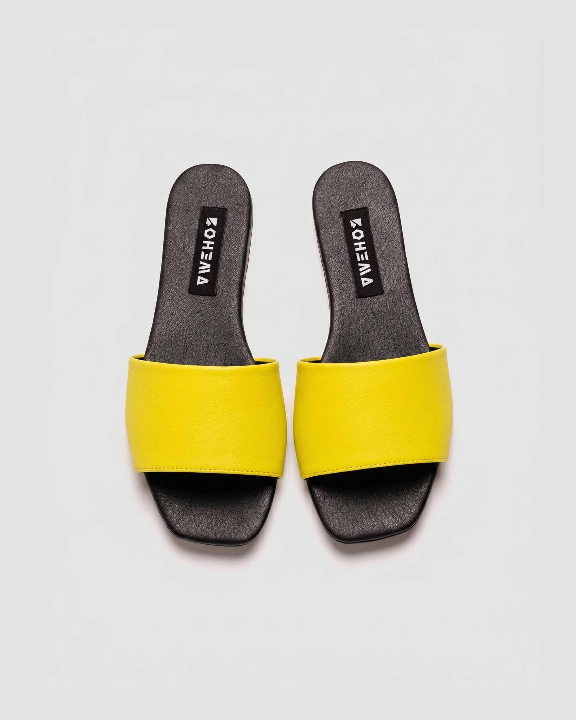 Mellow Slides Shoes Yellow, Vegan Corn Leather, Women's