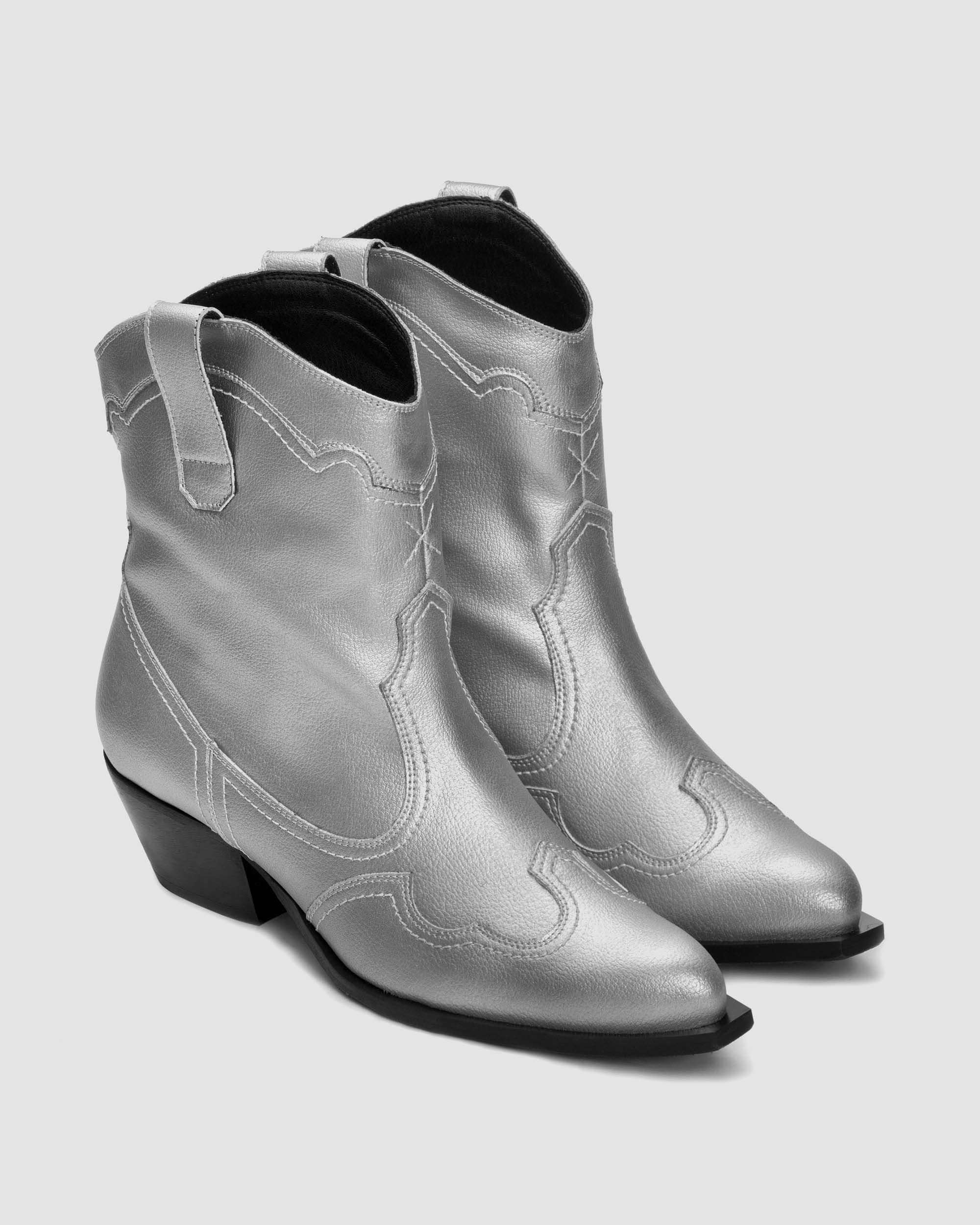 BOHEMA Metallic Stitchy Cowboy Boots in metallic - side view of women's cowboy boots