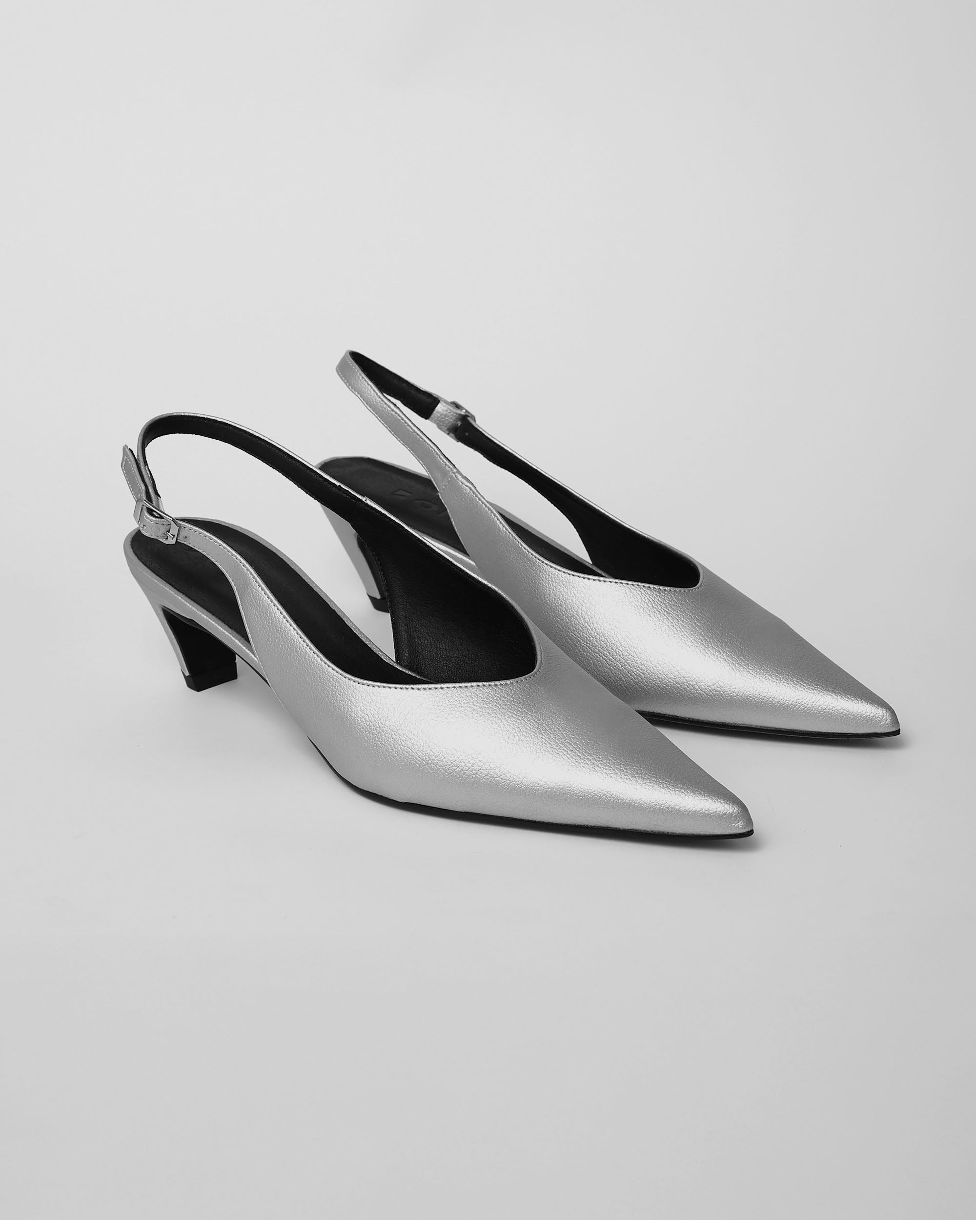 BOHEMA Kitten Heels in silver - top view of women's kitten heel pumps