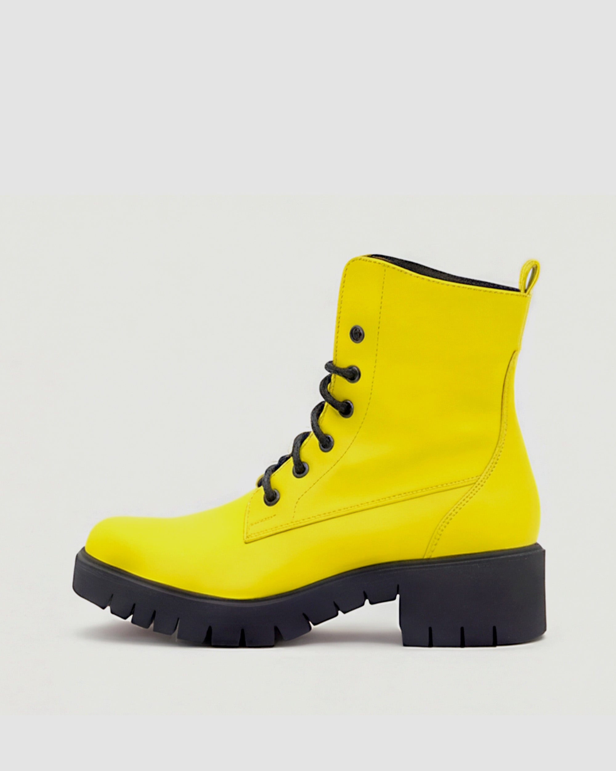 BOHEMA Workers No. 3 in yellow - side view of women's lace-up boots