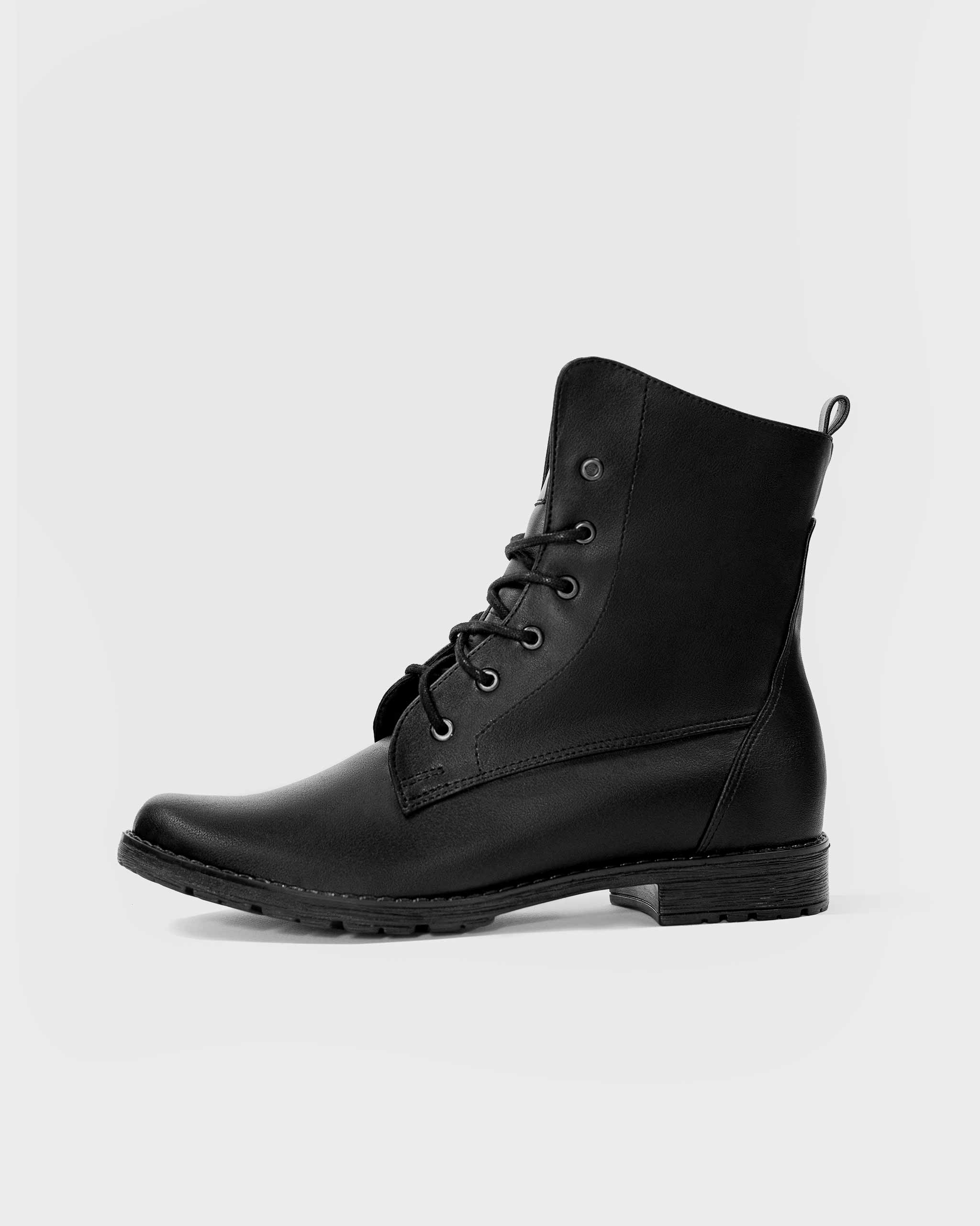 BOHEMA Workers No. 2 - black women's lace-up boots made from grape plant leather