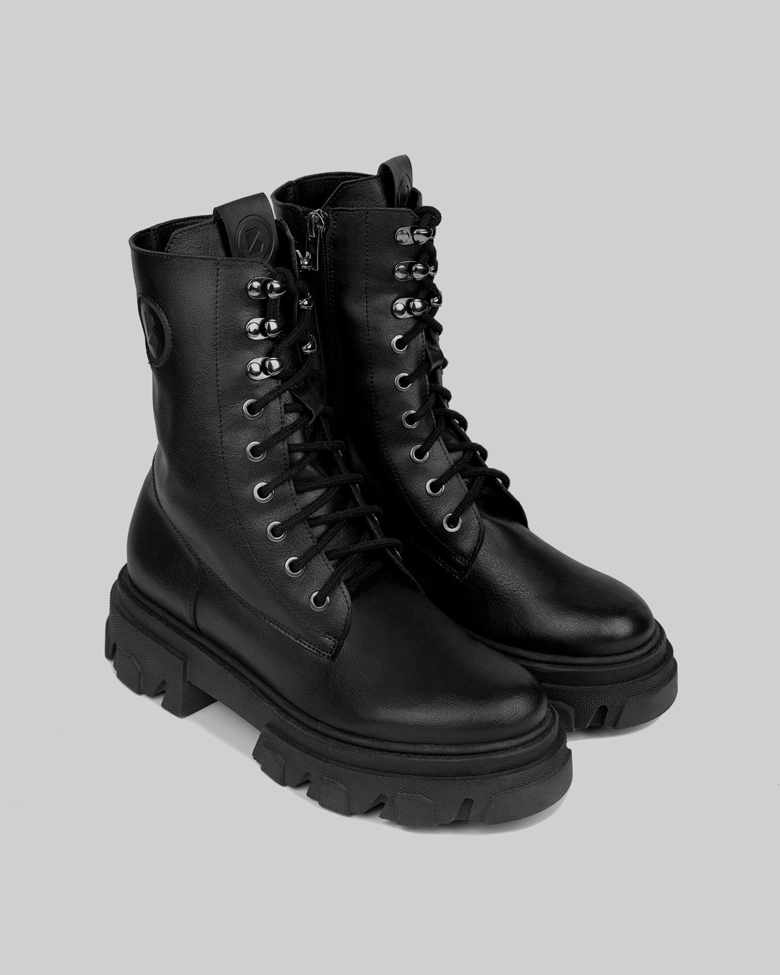 BOHEMA Combat Boots in black - back view of women's combat boots