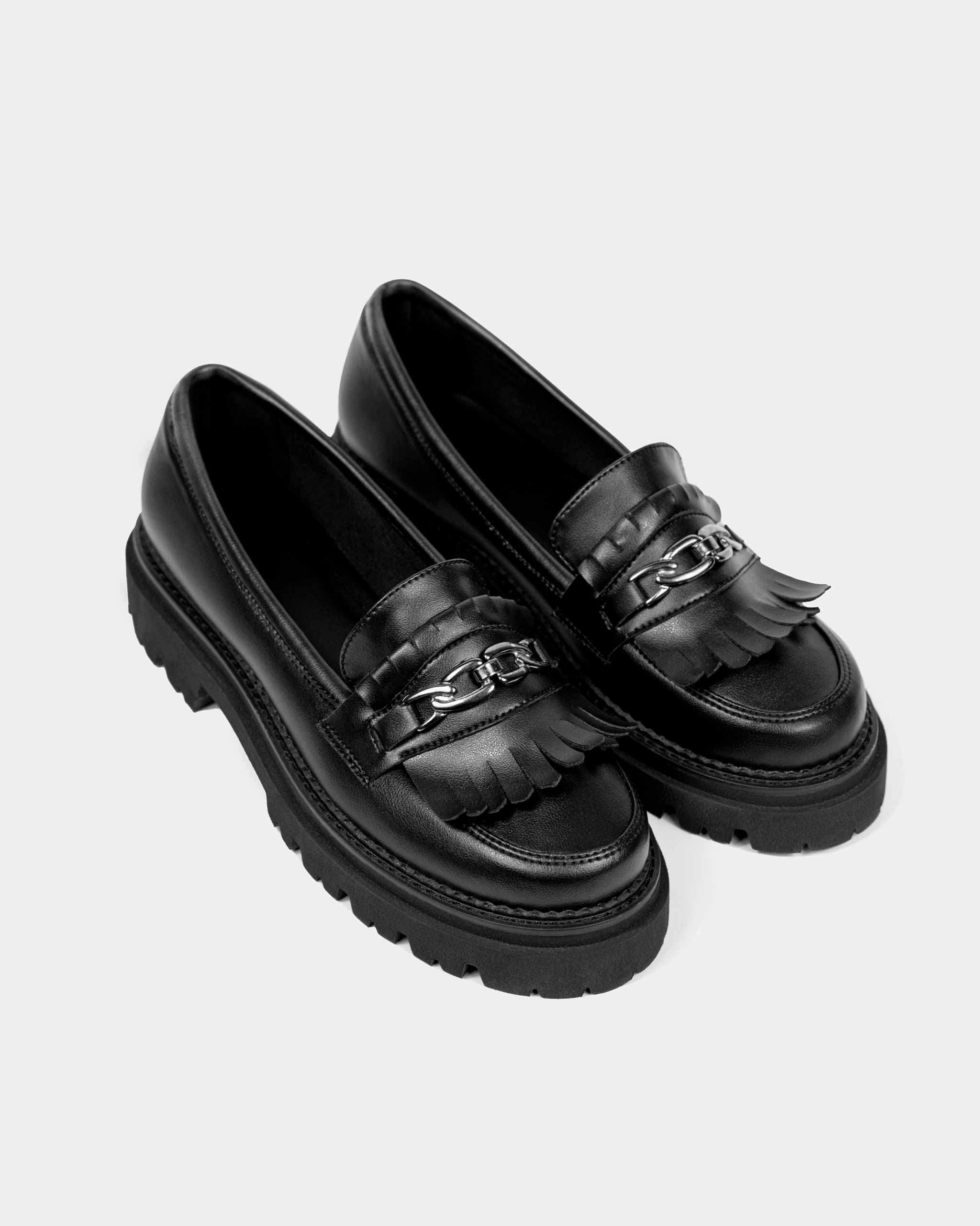 BOHEMA Chunky Loafers in black - top view of women's loafers