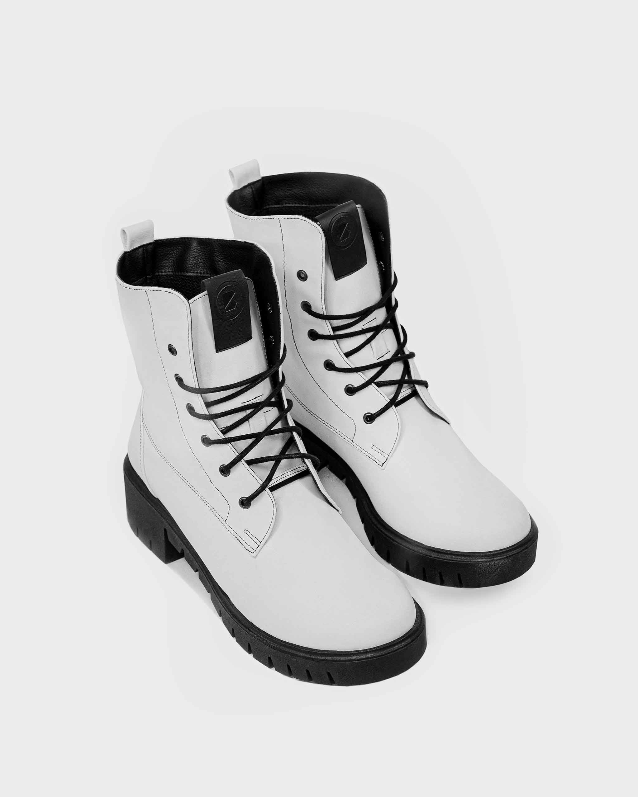 BOHEMA Workers No. 3 in white - side view of women's lace-up boots