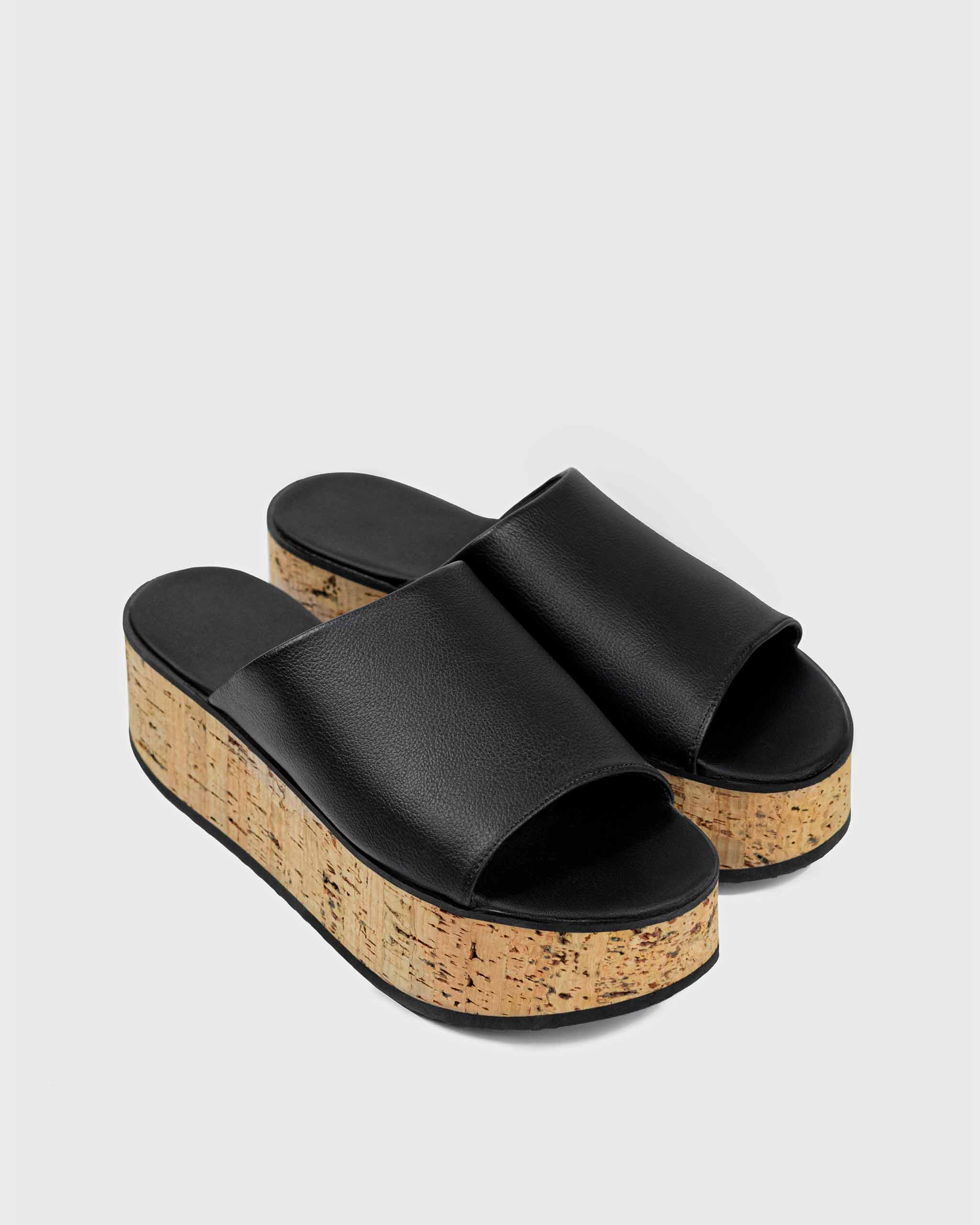 Geigi Flatforms Black grape leather sandals - side view