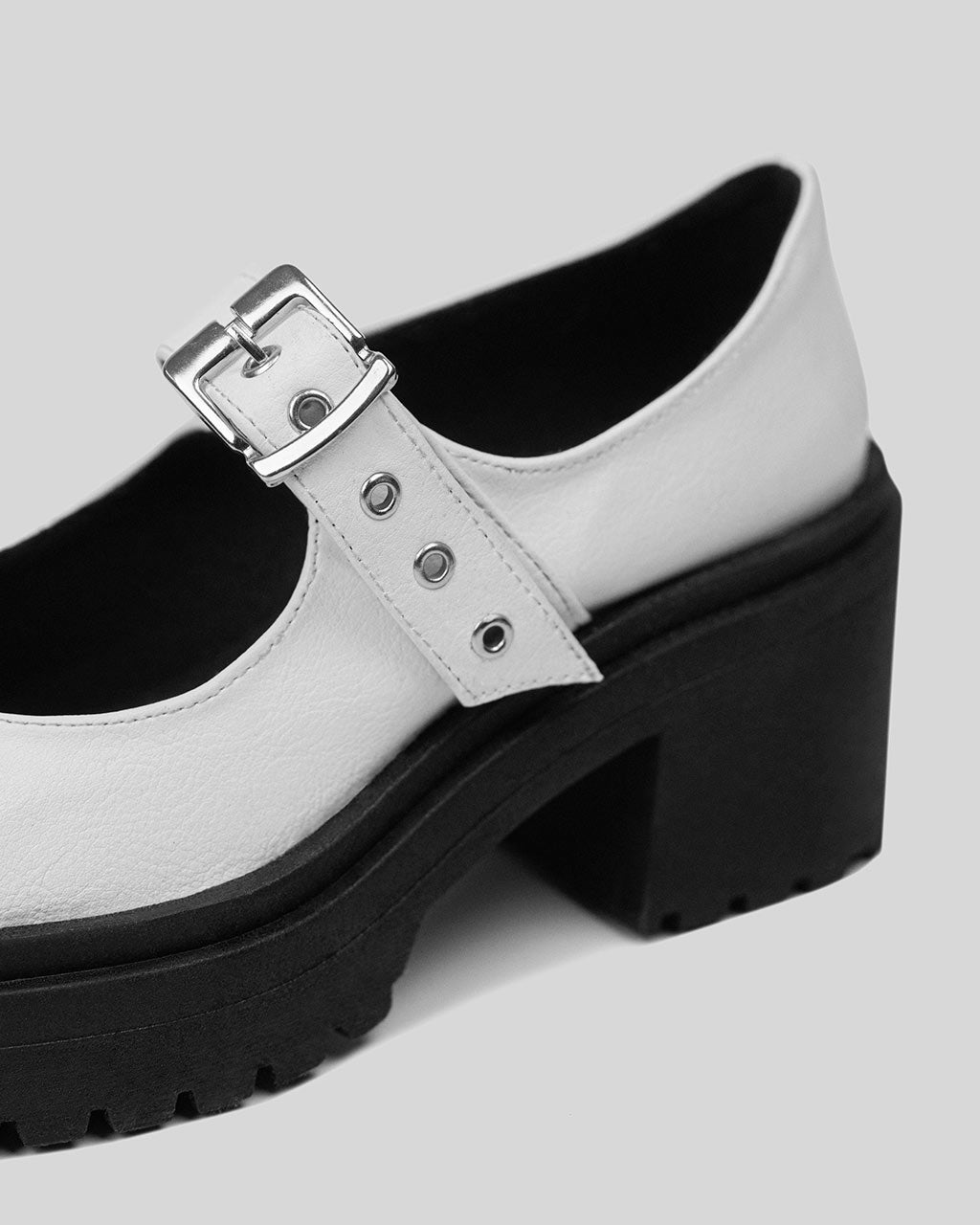BOHEMA Squared Mary Jane Pumps in white - back view of women's Mary Jane ballet flats