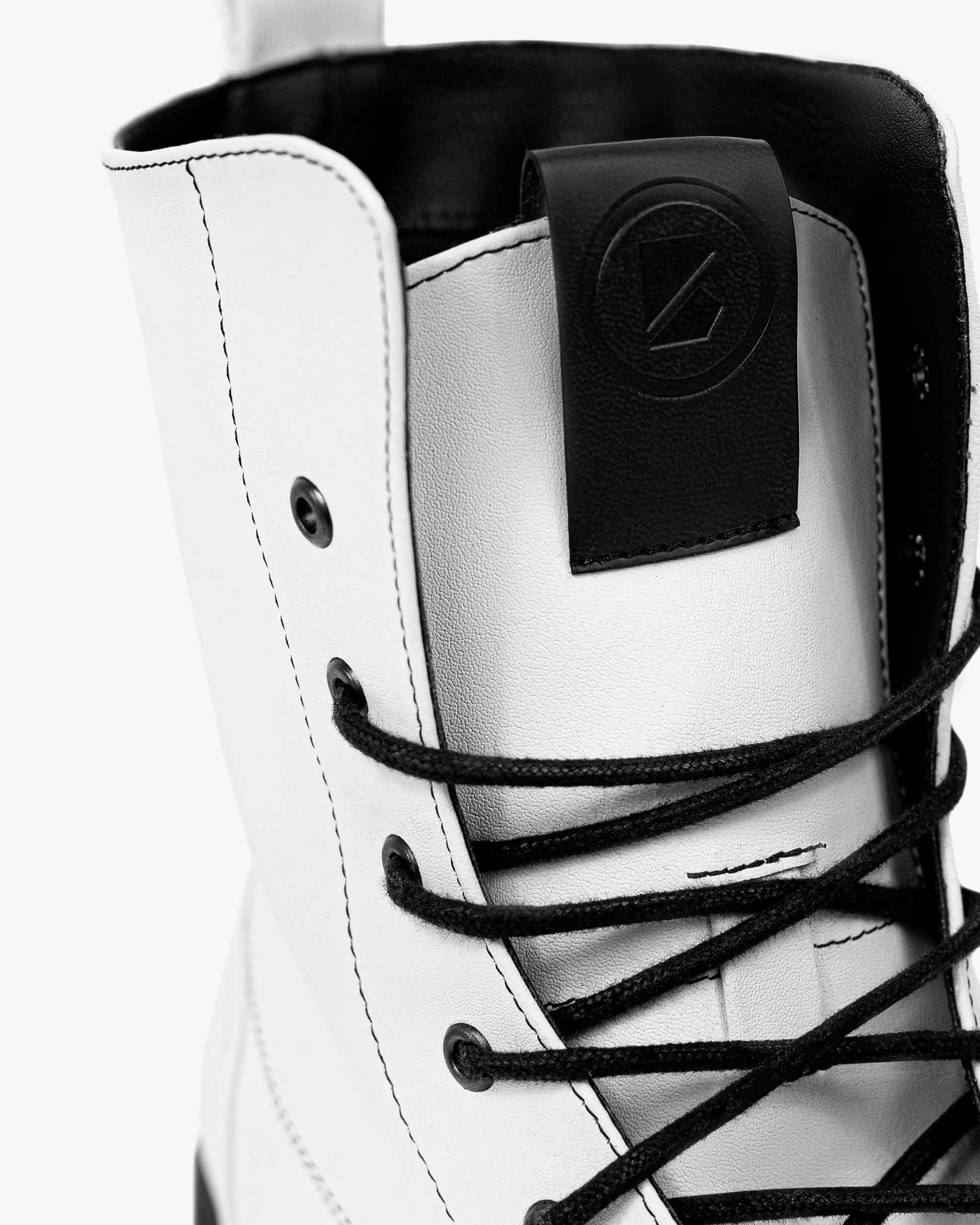 BOHEMA Workers No. 3 in white - top view of women's lace-up boots