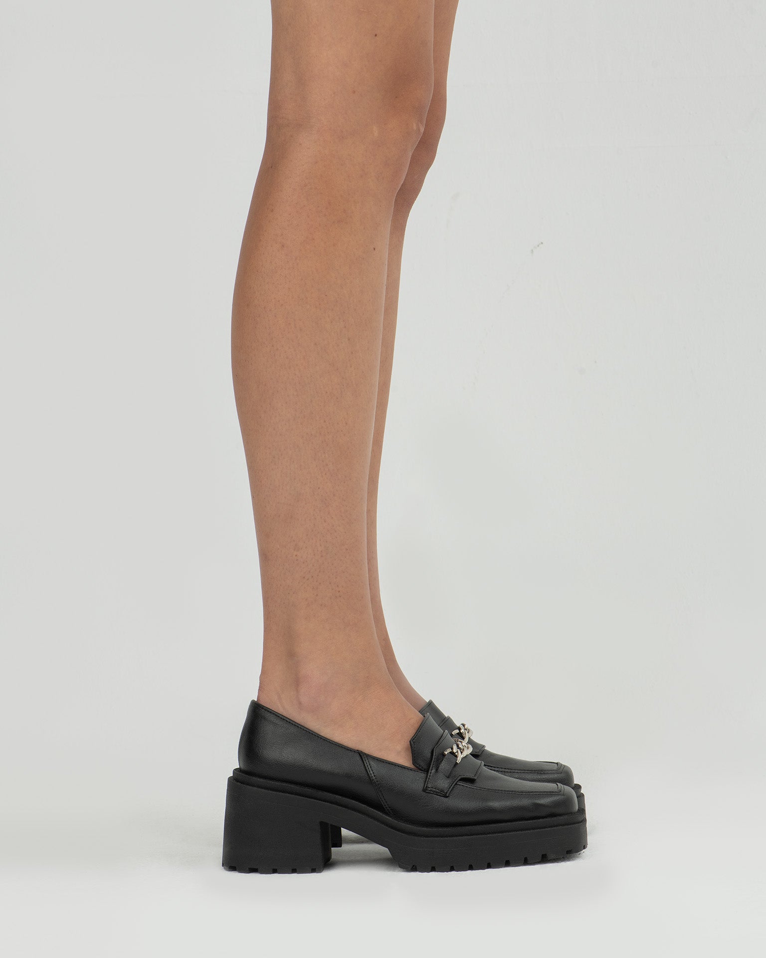 BOHEMA Squared Chunky Loafers in black - back view of women's chunky loafers